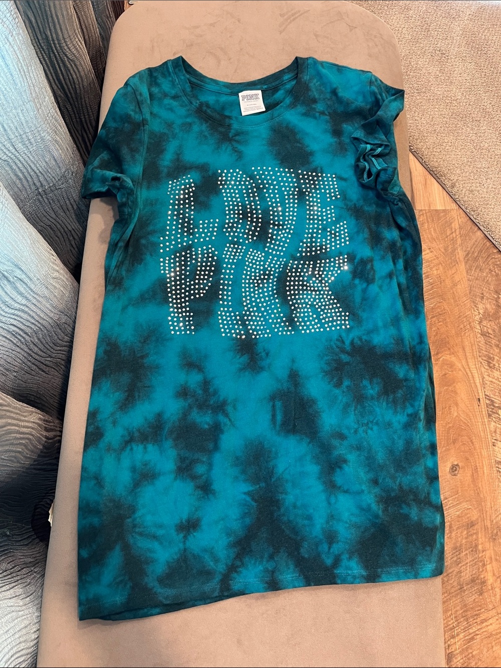 PINK Victoria's Secret Teal & Black Tie-Dye 'LOVE PINK' Short Sleeve Tee